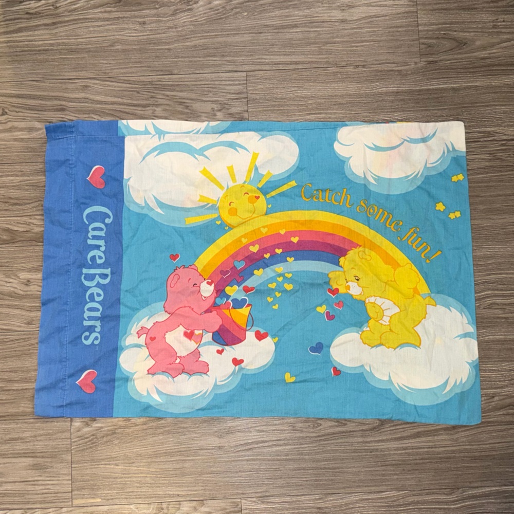 Vintage Care Bear Pillowcase Double Sided Standard Size Rainbow 2005